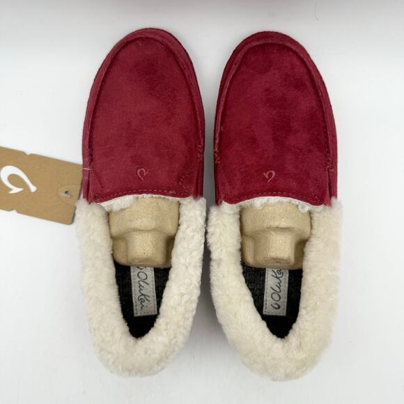 OluKai Womens Ku'Una Slippers US 6 EU 36 Red Lilikoi Leather Shearling NIB - Picture 10 of 12